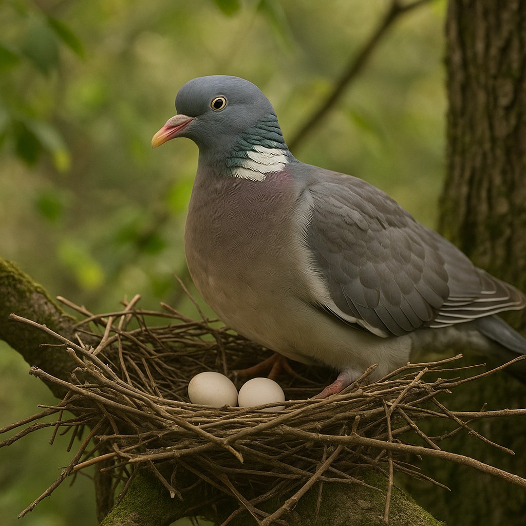Houtduif in boom met nest