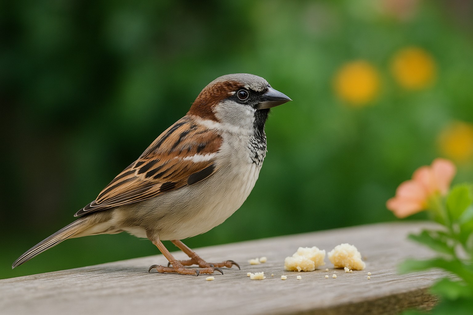 Huismus op tuintafel